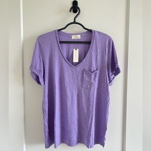 Anthro T.LA classic v neck pocket tee purple NWT